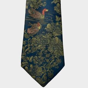 Canda Vintage Men's Duck Mallard Scene Necktie‎ Navy Blue & Gold Classic Hunter